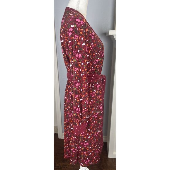 Talbots Fall Floral Belted Dress SZ Small Long Sleeve Cranberry Orange Contrast - Picture 10 of 14